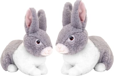 Pluche konijnen familie - grijs - moeder en kind - 25 / 18 cm - zittend - eco collectie