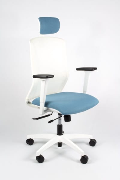 Linea Tekna White 01/PT - Bureaustoel - Ergonomisch EN1335 - Met hoofdsteun - Multi verstelbaar- Wit/Blauw