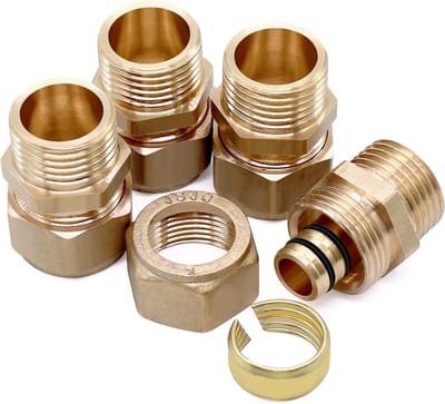 4-delige Schroefverbinding voor 16mm×1/2" Buitendraad, Koppeling en Adapter voor Koper en Aluminium Buizen, Perfect voor Klusprojecten en Installaties