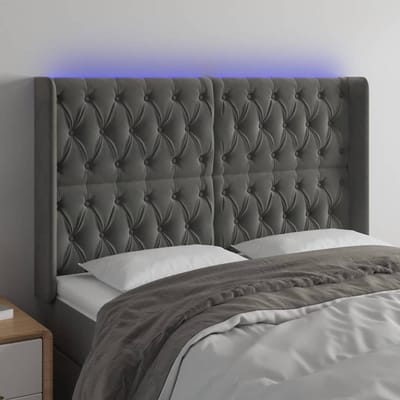 vidaXL - Hoofdbord - LED - 147x16x118/128 - cm - fluweel - donkergrijs