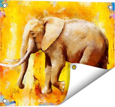 Gards Tuinposter Geschilderde Olifant Olieverf - Abstract - 50x40 cm - Tuindoek - Tuindecoratie - Wanddecoratie buiten - Tuinschilderij
