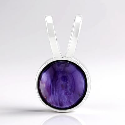 Cavill - Zilveren Hanger 925 Sterling Zilver - 1,794 Ct Ronde Charoiet Cabochon - Gerhodineerd - Luxe Chique Sieraad - Paars Kleur