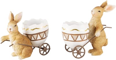 Dekoratief | Bunny m/karretje, naturel, resina, 14x7x13cm, set van 2 stuks | A240638