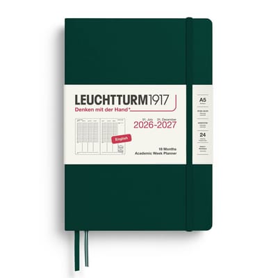 Leuchtturm1917 A5 Medium Academic Week Planner 2026/2027 (18 mnds) hardcover Forest Green