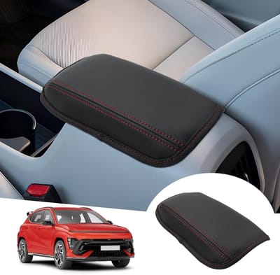 Compatibele Armsteunhoes voor Hyundai Kona SX2 2024 2025 - Bescherming voor Center Console, PU Microfiber Leer, Rood, Perfect voor Kona Hybrid EV