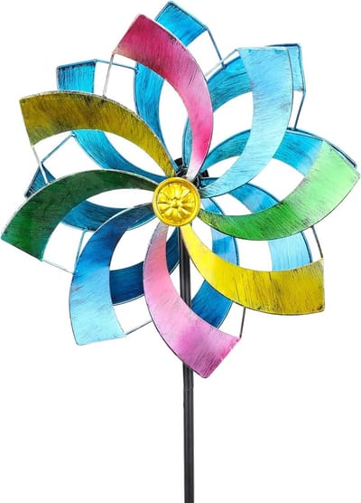 Windspinner Metaal - Tuindecoratie - Buiten Decoratie - Kinetisch Draaiend - 43x41x7cm - Veelkleurig
