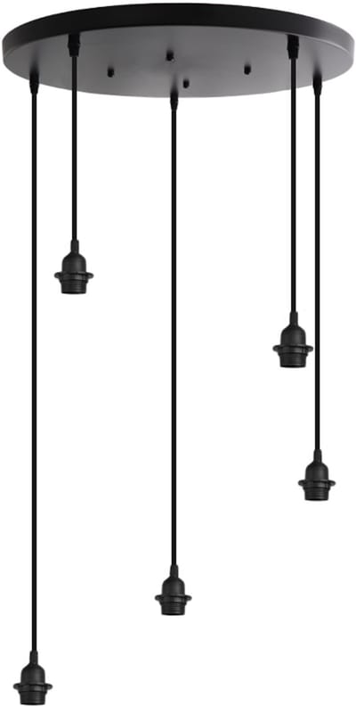 Olucia - Aluminium hanglamp zonder kap zwart, Rika - Vorm: Rond