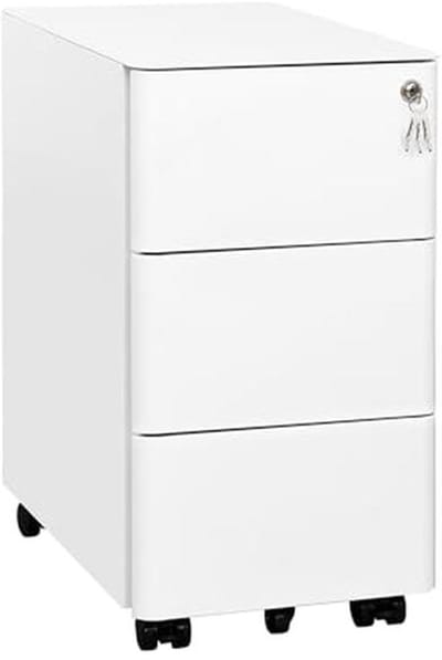 Mobiele Archiefkast met 3 Laden - Afsluitbare Rolcontainer voor Onderweg - 30 x 46 x 53,7 cm - Wit