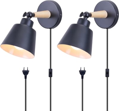 QORA® Wandlamp Binnen met Snoer - Wandlamp - Wandlamp Binnen - 2 stuks - Zwart - 17cm x 15cm x 12cm