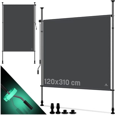 KESSER® Klemzonwering, 120x310 antraciet verticale zonwering voor buiten, uitschuifbaar en ondoorzichtig | Verticale zonwering met handslinger, geen boren nodig | Balkonscherm en windbescherming voor tuin en terras, waterdicht