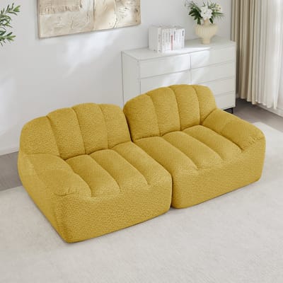 MODENUIT Zitbank 2-Zits - Frameloos Modulair Met Ottoman - Voor Woonkamer En Appartement - Granulair Fleece - Geel