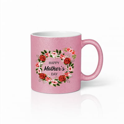 Volledig Roze Moederdag Mok - Keramische Koffiebeker - Rode Rozen Bloemenkrans Ontwerp - 330ml