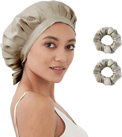 Livano Zijden Slaapmuts - Satijnen Nachtmuts - Silk Bonnet - Sleep Cap - Haarverzorging - Satin - Verstelbaar - Voor Zacht & Stralend Haar - Taupe