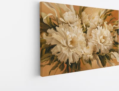 Saammp Canvas Schilderij - witte bloemen - Beige - Abstract - 30x20 - Foto op canvas - Wanddecoratie - Muurdecoratie Woonkamer - Kantoor Decoratie