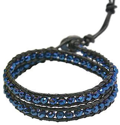 Kristallen armband Double Wrap Blue Crystal - wikkel armband - kristal - blauw - luxe sieraden zakje - armband dames - blauw armband