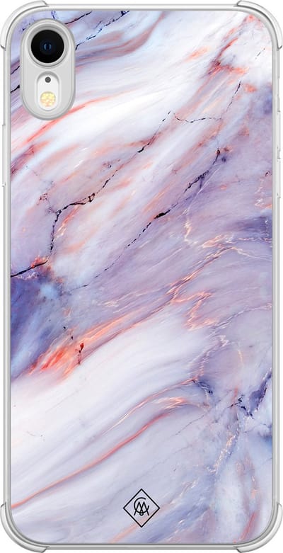 Casimoda® hoesje - Geschikt voor iPhone XR - Marmer Paars - Shockproof case - Extra sterk - TPU/polycarbonaat - Roze, Transparant