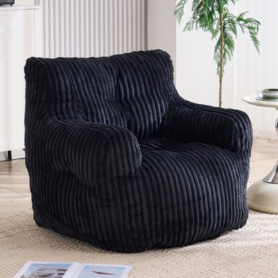 OKWISH Zitzak 100 x 94 x 70 cm - Zacht Gepolsterd Met Memoryschuim - Voor Woonkamer Of Slaapkamer - Cord - Zwart