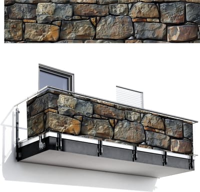 Balkonscherm 500x110 cm - Balkonposter Stenen - Steenoptiek - Grijs - Bruin - Balkon scherm decoratie - Balkonschermen - Balkondoek zonnescherm