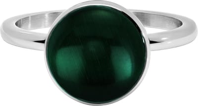Quiges Stapelring Dames - Vulring - RVS Zilverkleurig met Groene Cateye - Maat 19 - Hoogte 2mm