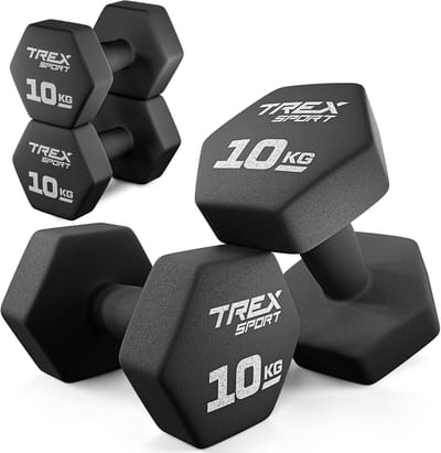 Trex Sport TX-100VD - Dumbbellset - Vinyl - Zeshoekig - 2×10 kgTrex Sport TX-100VD – Dumbells – Fitness Gewichten Set – Vinyl Coating – Zeshoekige Halters – Voor Thuisgym & Aerobics – 2 x 10 kg – Totaal 20 kg