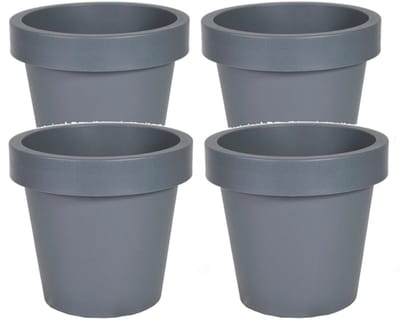 Mega Collections Plantenpot/bloempot - 4x - kunststof - grijs - buiten - D16 x H14 cm