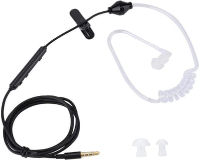 Oordopjes met Luchtbuis - Anti Straling - Enkel Oor Oordopje met Microfoon - Draadloze Telefoon Accessoire - Comfortabel & Veilig - Zwart Kabel Wit Buisje - Mobiele Communicatie Oordopjes - Handsfree Oplossing