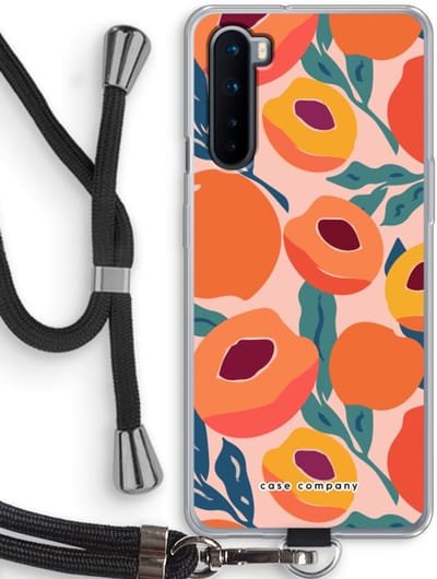 Case Company® - Hoesje met koord geschikt voor OnePlus Nord hoesje met Koord - Perzik - Telefoonhoesje met Zwart Koord - Bescherming aan alle Kanten en Over de Schermrand