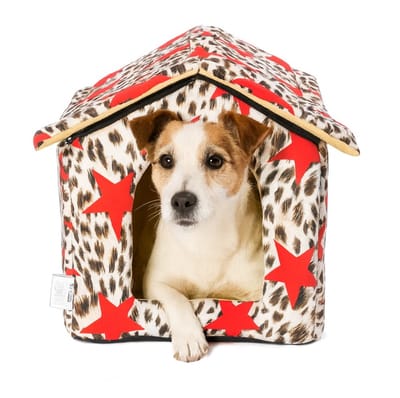 Nobleza Kattenhuis & Hondenhuis - Opvouwbaar - Met Zacht Kussen - Voor Binnen - Wit/Rode Sterren - Maat L