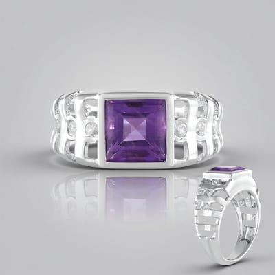 Cavill - Luxe Zilveren Ring met Siberische Amethist 2,19 ct - 925 Sterling Zilver Geplatineerd - Trapgeslepen Vierkante Amethist - Zirkonia Accenten