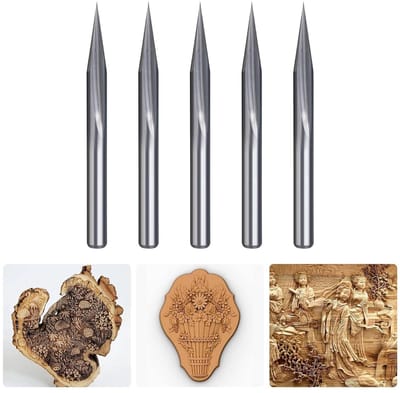 CNC Router Bits - Graveer V Bits - Houtbewerking Graveren - 2 Fluiten Carbide - 5 Stuks 0.1mm - Zilverkleurig