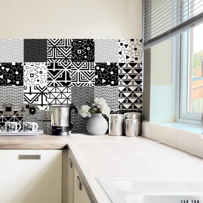 Zelfklevende muurtegelstickers voor keuken en badkamer - 24 etnische Varna cementtegelstickers - 24 stickers 10x10cm