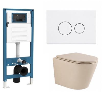 QeramiQ Dely Toiletset - inbouwreservoir Qeramiq Flush - slim zitting - kunststof glans witte bedieningsplaat - ronde knoppen - beige