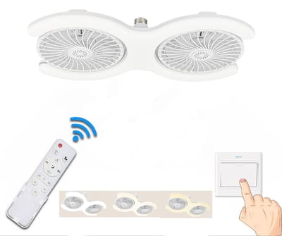 KZQ Plafondventilator Met Led Lamp - Dubbele Kop - E27 Schroefbasis - Met Afstandsbediening - 3 Snelheden - Geschikt Voor Kleine Ruimtes Thuis Kantoor En Studentenkamer - 1 Stuk