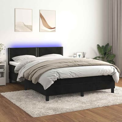 vidaXL - Boxspring - met - matras - en - LED - fluweel - zwart - 140x200 - cm