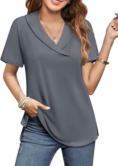 Dailygoods- Damesblouse V-hals - Korte Mouwen - Zomer T-shirt - Elegante Tuniek - Casual Top - Ademend Materiaal