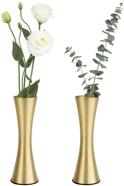 6,7 inch messing getinte metalen vaas kleine bloem vaas set van 2 moderne decoratieve vaas voor huisdecoratie, bruiloft of cadeau (goud)
