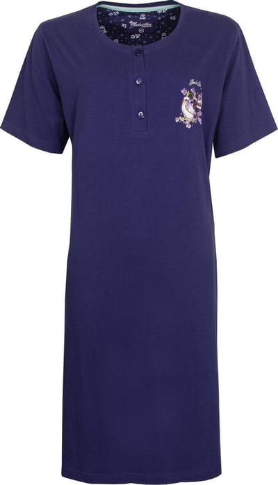 Medaillon Dames Nachthemd - 100% Katoen - Donker Blauw - Maat XXL