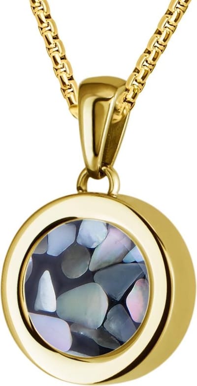 Quiges 12mm Mini Munt Hanger Verguld RVS Schroefsysteem Glans met Schelp Grijze Vlokjes Munt en Anker Ketting 42-46cm