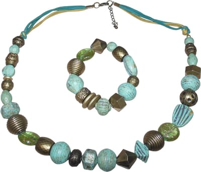 Ketting+Armband authentiek brons-turquoise