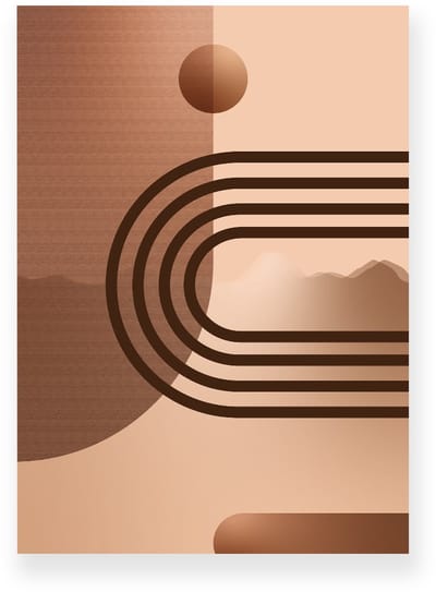 Poster 20x30 cm - Geometrische Vormen - Bogen - Lichtbruin - Donkerbruin - Abstract - Modern - Muurdecoratie - Wanddecoratie