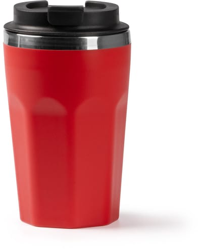 Dubbelwandige Thermosbeker - Rood - Binnenkant van 304 roestvrijstaal, buitenkant van gerecycled PP. Afgeschuind ontwerp. Inhoud: 400 ml.