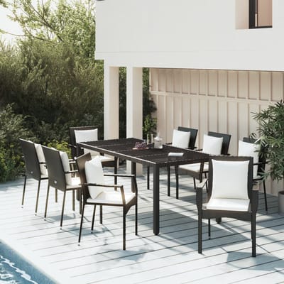 vidaXL - 9-delige - Loungeset - met - kussens - poly - rattan - zwart