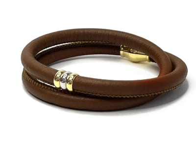NIEUW! Jolla - dames armband zilver - leer - magneetsluiting - bedels - tweekleurig - Golden Touch - Camel Bruin