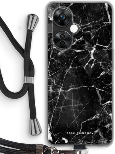 Case Company® - Hoesje met koord geschikt voor OnePlus Nord CE 3 Lite hoesje met Koord - Zwart Marmer - Telefoonhoesje met Zwart Koord - Bescherming aan alle Kanten en Over de Schermrand