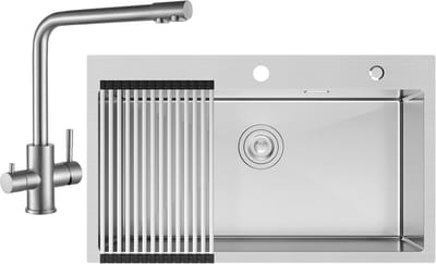 CECIPA max Spoelbak Keuken 75x45CM - Enkele spoelbakken Met 3 Wege Keukenkraan - Spoelbakken Keuken – Spoelbakken met afdruip - RVS