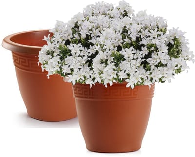 Plasticforte Plantenpot - 2x - terracotta bruin - 30x23 cm - bloempot - kunststof - rond