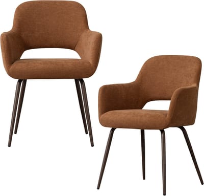 WOOOD Jenny Eetkamerstoelen - Geweven Stof - Bruin - Set van 2