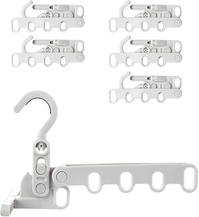 6 stuks - Draagbaar hangrek - met 5 gaten - opvouwbare reishanger - lichtgewicht - duurzaam plastic - ruimtebesparend - voor op reis , thuis achter de deur , badkamer - 17.4*8 cm - wit