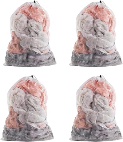 Set van 4 stuks - 60x90cm groot formaat - 75 liter inhoud - Sterke mesh waszakken - Met trekkoord afsluiting - Beschermt delicate kleding - Geschikt voor donsjassen lakens dekens - Praktisch wasbenodigdheid voor thuis en studentenkamers | Cyslmuk®