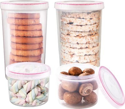 Lock&Lock Voorraadbussen - Voorraadpotten - Voorraaddozen - Beschuitbus - Rijstwafel bewaarbus - Bewaardozen voedsel - Vershoudbakjes set met deksel - Luchtdicht - BPA vrij - PFAS vrij - Rond - Set van 4 stuks - LocknLock